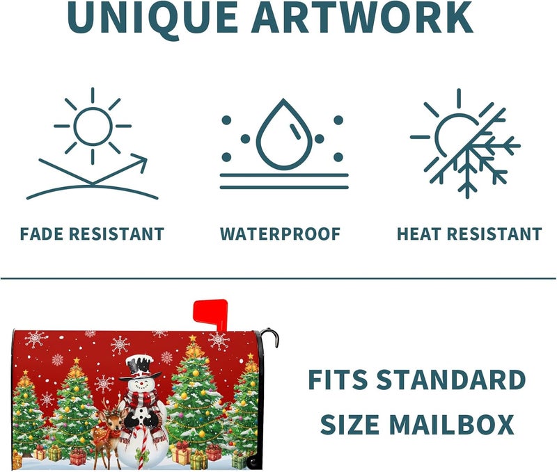 Anyako Christmas Snowman and Green Tree Mailbox Cover Snowflakes Red Mailbox Covers Magnetic Standard Size 21" X 18" Winter Xmas Mailbox Wrap Post Letter Box Cover Decor for Home Outdoor Yard Garden - Image 5